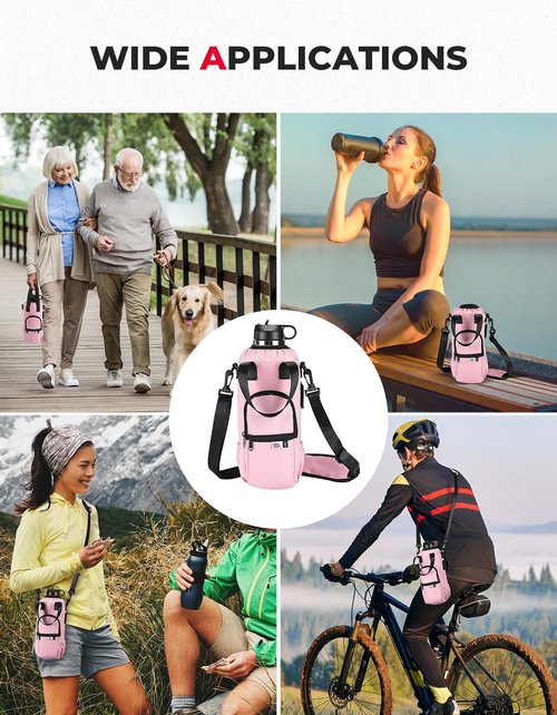 KEMIMOTO Upgraded Dual-Use Water Bottle Holder Bag for 40/30 oz Handle and Non-Handle Tumblers, Water Bottle Carrier Bag with Adjustable Shoulder Strap Carrier and Phone Pocket,30oz Pink