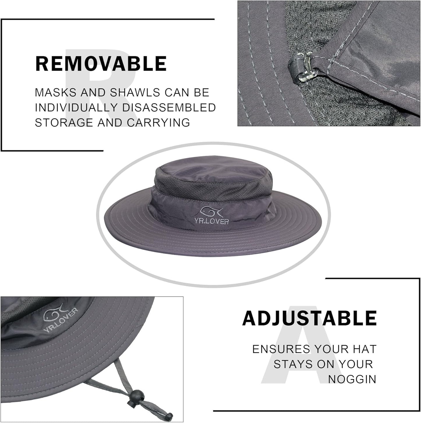 YR.Lover Outdoor UV Sun Protection Wide Brim Fishing Cap with Removable Flap