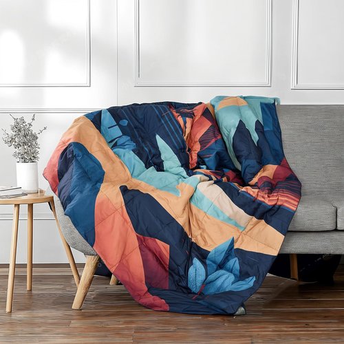 Olivialand Down Camping Blanket, Ultralight Compact Packable Throw with Snaps for Outdoor Indoor, Travel Stadium Concert Picnic Beach, Puffy 650 Fill Down Water-Resistant Quilt (Mountain Sunset)