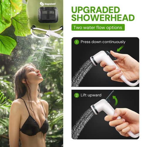 sapsisel Camping Shower Bag, 5 Gal/20L Solar Heating Camping Shower with Upgraded Hose and Shower Head, Portable Shower for Camping, Solar Shower