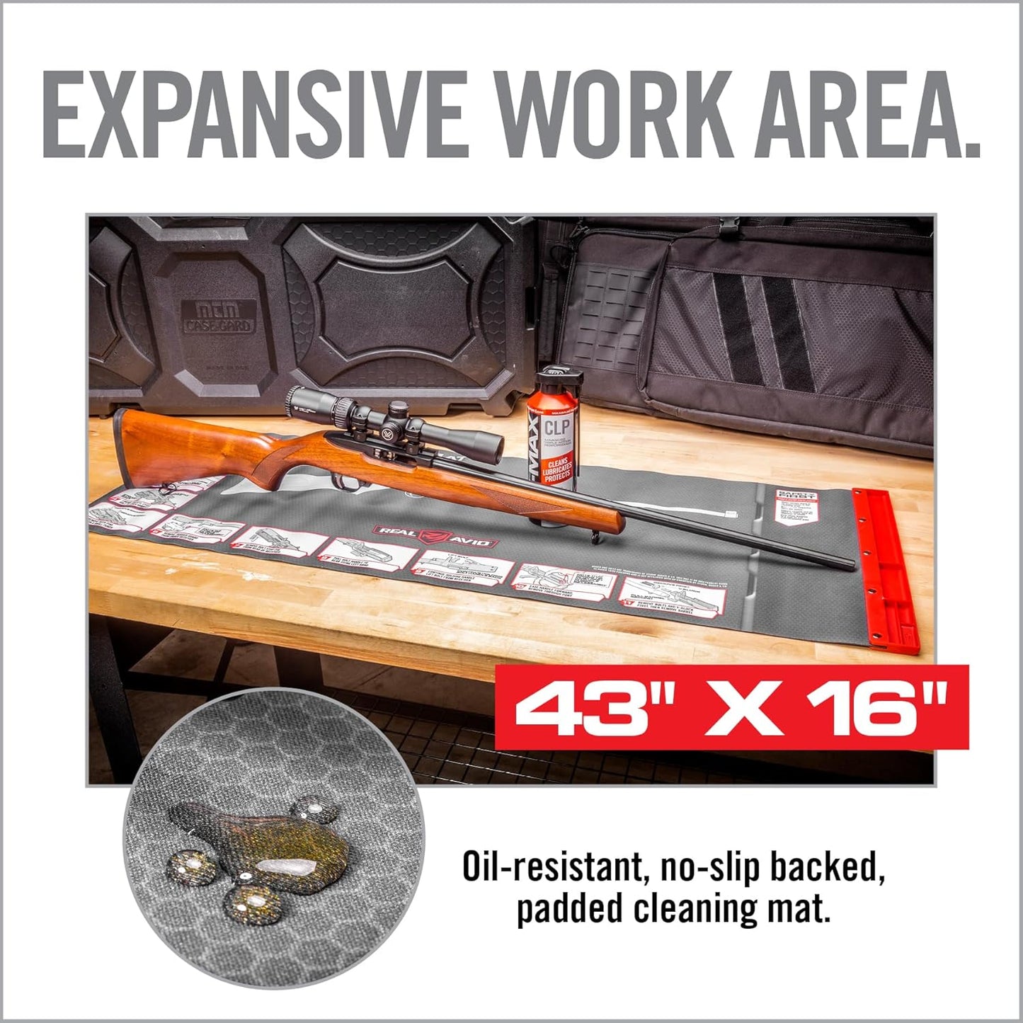 Real Avid 10/22 Smart Mat – 43×16" Oil‑Resistant Cleaning Mat with Magnetic Parts Tray & Takedown Diagram - No‑Slip, Shock‑Absorbing Work Surface Designed for Ruger 10/22 Maintenance
