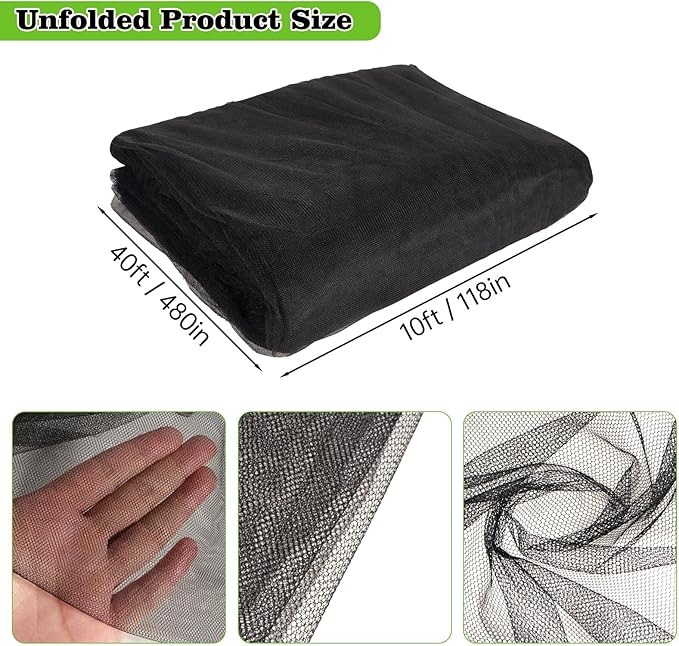 39x10Ft Mosquito Netting Garden Mesh Netting,Fly Bird Net Barrier Hunting Blind Plant Protecting Net, 3x12m Black