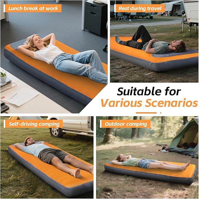 Self Inflating Sleeping Pad, Camping Mattress Built-in Electric Pump, 2-Minute Quick Inflation, Durable Waterproof and Leakproof, Compact and Portable, Suitable for Home Camping Trips
