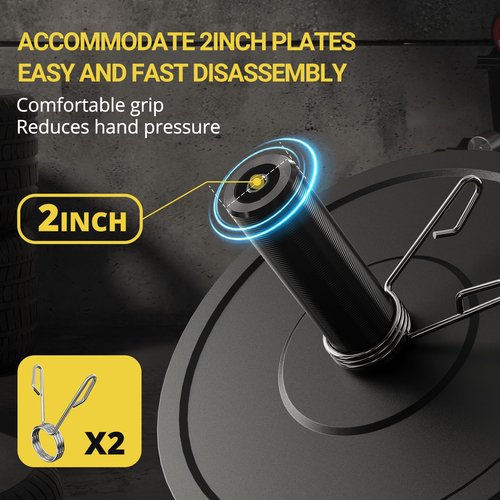 POWER GUIDANCE 2 Inch Curl Bar with Weights 47", 500lbs Weight Capacity Olympic EZ Curl Barbell for Bicep, Tricep and Weight Lifting Exercises,with 2 Spring Collars (Black)