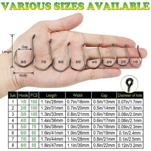 LUCKYFISHING Octopus Hooks Fishing Hooks for Saltwater Freshwater Offset Catfish Hooks for Bass Trout Redfish Fishing Hook Size 8/0 with 50PCS