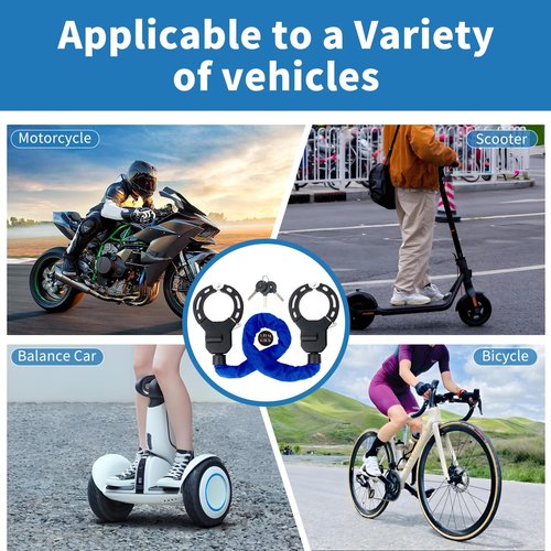 Heavy Duty Scooter Lock - Anti-Theft Handcuff Chain Lock with 3 Keys for Electric Scooters, E-Bikes, Motorcycles, Balance Bikes - Durable Security System for Scooter Accessories, Blue