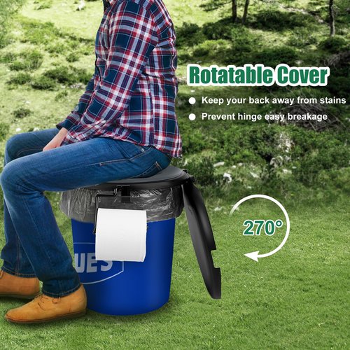 Bucket Toilet Seat with Cushion, 5 Gal Bucket Toilet Seat with Lid for Camping, Soft Cushion Toilet Seat with Storage Bags and Disposable Toilet Bags, Camping, Hiking, Emergency, Car, Boat