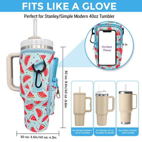 Uniquely Zia Stanley 40oz Tumbler Crossbody Bag with Adjustable Strap, Zipper Pocket and Key Holder (Watermelon Print)