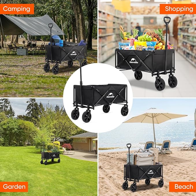 Naturehike Collapsible Wagon Wagon with Wheels Foldable, 300LBS Beach Cart, Portable Heavy Duty Garden Wagon Cart - Large Capacity Utility Wagon for Shopping, Camping, Garden, Sports, Grocery