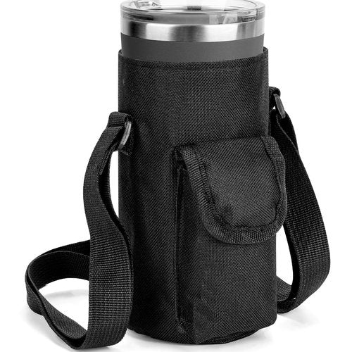 Linkidea Tumbler Carrier with Strap Compatible with YETI Rambler Tumbler 20oz, Iron °Flask Classic Tumbler 2.0 20/24oz, Coffee Mug Sling Bag Holder, Shoulder Strap with Pocket, Black