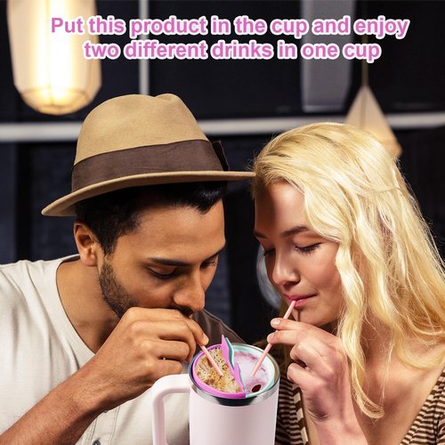 XIHIRCD 2pcs Drink Separator Silicone Liner for Stanley 40oz, High Capacity 2 in 1 Cup Insert with 2pcs Lids Water Cup Accessories Easy to Clean Compatible with Stanley Tumbler 40oz