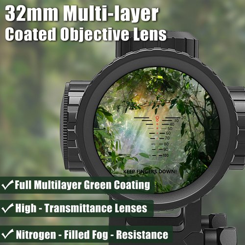 UUQ 1.5-5x32 Crossbow Scope,Circles and Rangefinder Etched Glass Ballistic Reticle Optic, 250-450 FPS Red Green Illuminated,Compact Crossbow Scope for Hunting 20-100 Yards with 20mm Scope Rings