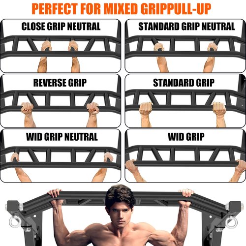 Upgraded-HWOOUSA Pull Up Bar Wall Mounted,Heavy Duty Multi Grip Bar with 14 Grip Positions,Space Saving Home Gym Equipment -Ideal for Garage,Outdoor Strength Training, Chin Up Bar,Supports to 600 Lbs