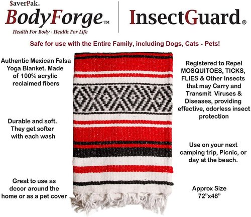InsectGuard Permethrin Treated Mosquitoes, Flies, Ticks Insect Repellent BodyForge Authentic Mexican Falsa Yoga Blanket