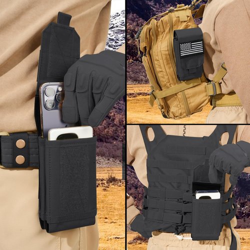 GORELAX Dual Tactical Molle Phone Pouch - Universal Holder for 4.7-6.7 Inch Phones, Fits Backpack/Vest/Belt (US Flag Patch)