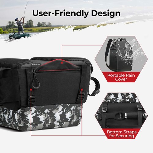Piscifun Fishing Tackle Backpack with Rod & Gear Holder, Lightweight Outdoor Water-Resistant Fishing Shoulder Storage Bag with Protective Rain Cover, Digital Camouflage