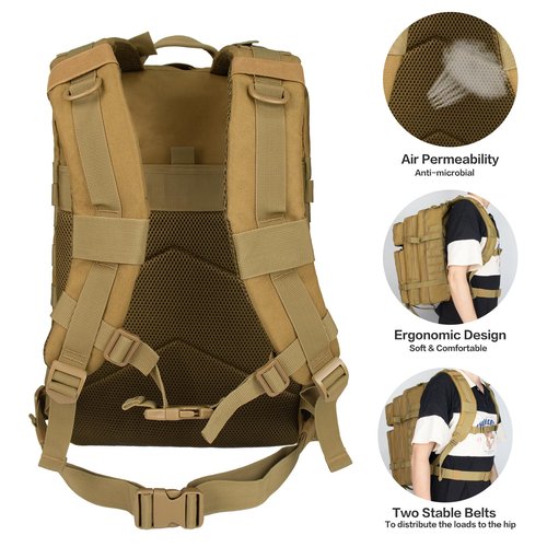 Ogguno 45L Military Tactical Backpacks For Men Trekking Daypack Bug Out Bag Lage MOLLE 3 Day Assault Pack Camping Hiking - Khaki Pack