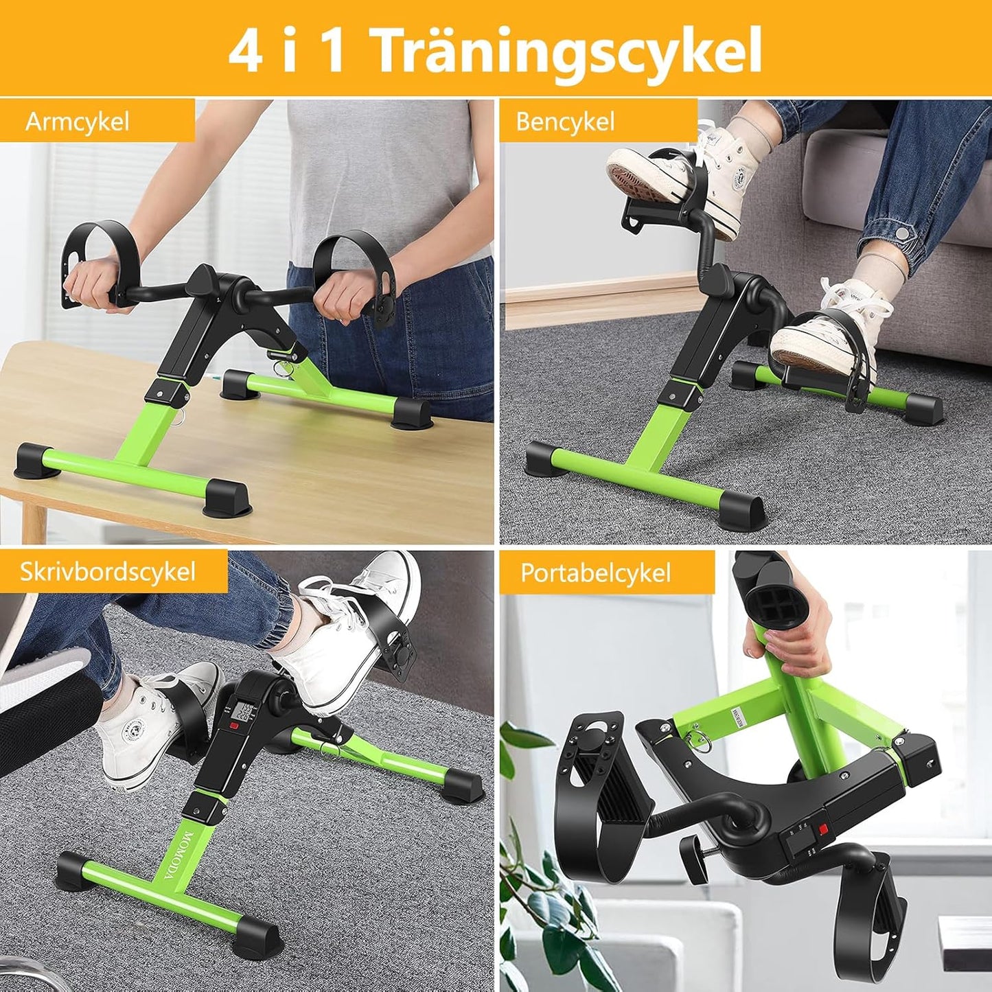 Pedal Exerciser Desk Exercise Bike Leg and Arm Bike with LCD Monitor Foldable (black/green)