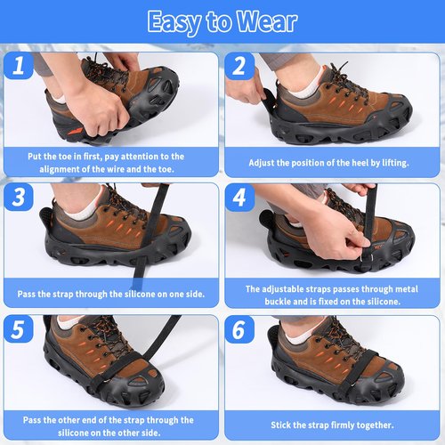 LACE INN Non Slip Gripper Spikes for Shoes, Ice Snow Grips Traction Cleats with 30 Steel Studs Crampon for Walking On Snow and Ice (Size L)