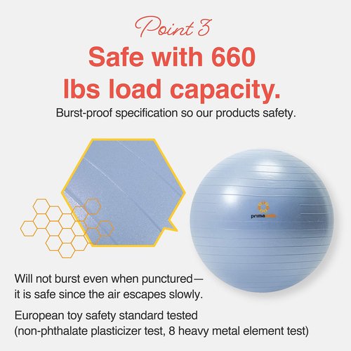 primasole Exercise Ball-Yoga Ball for alance Stability Fitness Workout Yoga Pilates at Home Office & Gym Birthing Ball for Pregnancy, Office Ball Chair. Home Gym Size 75CM 29.5inch