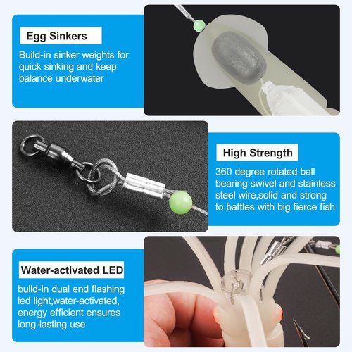 Saltwater Squid Fishing Lures,LED Fishing Lures Lighted Glow Squid Lure Jigs Soft Trolling Squid Lure Deep Drop Flashing Lights Offshore Lures for Halibut Lingcod Mackerel Tuna Striper