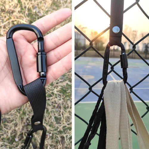 Fence Hooks for Baseball Bag, Softball, Camping, Multifunctional Carabiner Hanging Backpack, Water Bottle (Black) (2)