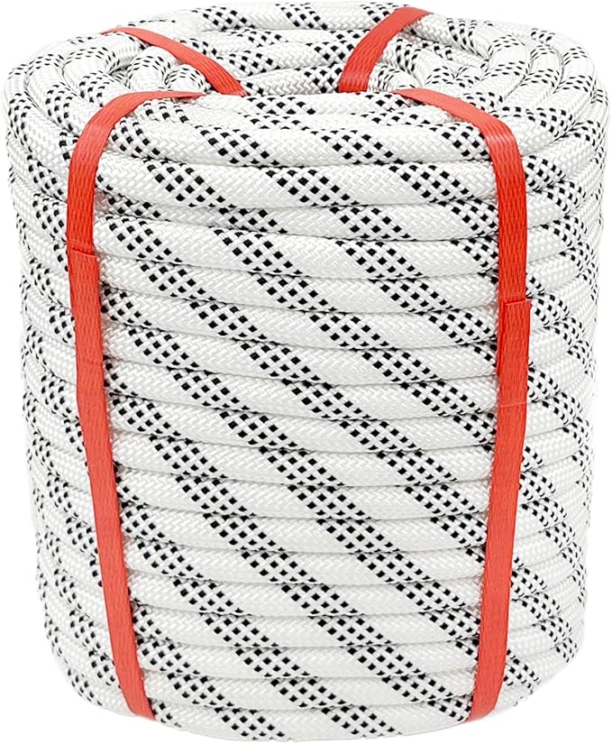 Climbing Rope 1/2 in x 150 Ft White Bull Rope Polyester Braided Arborist Rope 1/2 inch 48 Strands 150ft for Tree Pulling,Nautical Rigging Rope Swing
