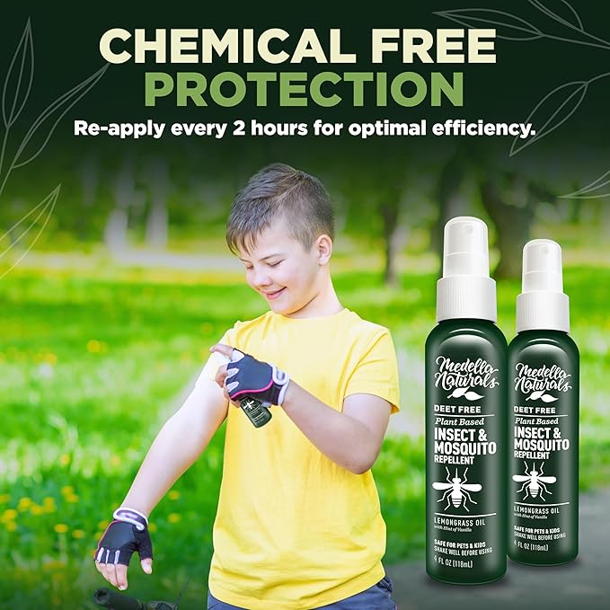 Deet-Free Insect & Mosquito Repellent Pack of 2 (4 oz) – Nice Smelling Insect Repellent with Lemongrass Oil Safe for Pets and Kids – Bug Spray Against Mosquitoes, Gnats, Black Flies, and No-See-ums