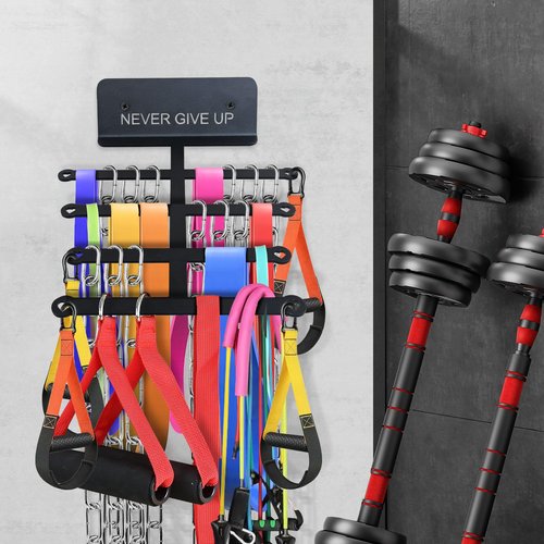 Resistance Rack Band Storage Hanger Gym Equipment Organizer Pull Up Bands Jump Ropes, Never Give Up Gym Décor Storage Rack for Home Gym
