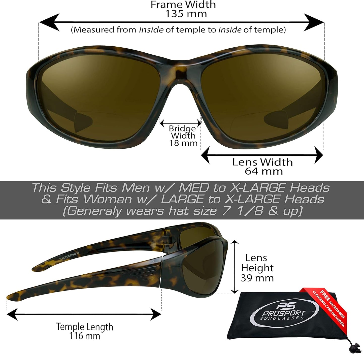 proSPORT Polarized Bifocal Sunglass Readers Fishing Driving Sport Motorcycle Anti-Glare Wrap Full Frame Large UV Men Women