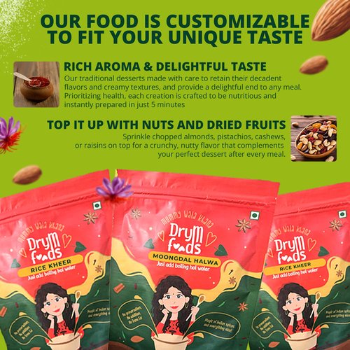 Moongdal Halwa & Rice Kheer | Pack of 6 Sweet Dessert Combo | The DryM Foods Nutritious Yummy Homemade Indian Food | Ready to Eat Meals | Quick & Easy to Make Instant Wholesome Goodness