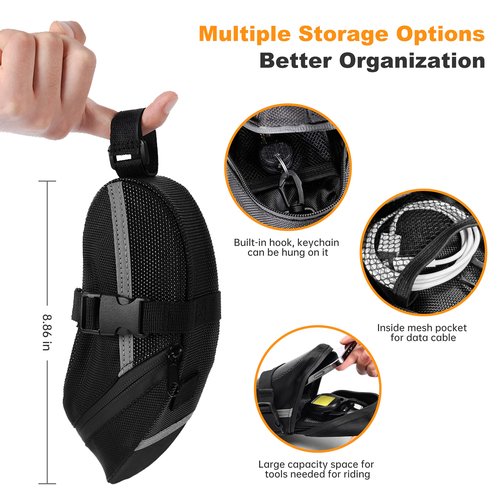 Bicycle Seat Bag Water Proof with Bike Tool Kits, Bike Pack Under Seat with Bike Tire Pump Bicycle Repair Bag Portable Wrenches Glueless Tire Patchs 15 in 1