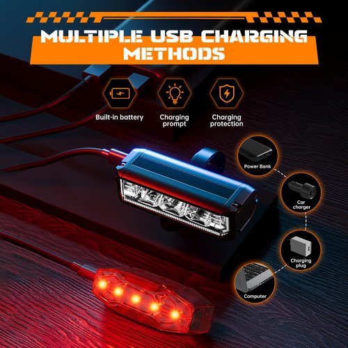 Bike Lights, Bike Lights for Night Riding, Aluminum Alloy USB Rechargeable Bike Headlight and Tail Light, IPX5 Waterproof Bicycle light Front and Back, LED Bike Light Front and Rear Set for Adults Kid