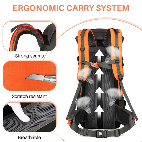 ShowyLive 70L Hiking Backpack - Lightweight Waterproof Travel Backpack for Men & Women, Large Camping Bag with Rain Cover & Adjustable Straps (Orange)