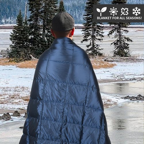ROSE FEATHER Down Camping Blanket, Muti-Use Outdoor Travel Blanket, Puffy Sleeping Bag Blanket, Waterproof Packable Backpacking Quilt for Camping, Travel, Hammock, Airplane, Hiking, Picnic, 55''x79''