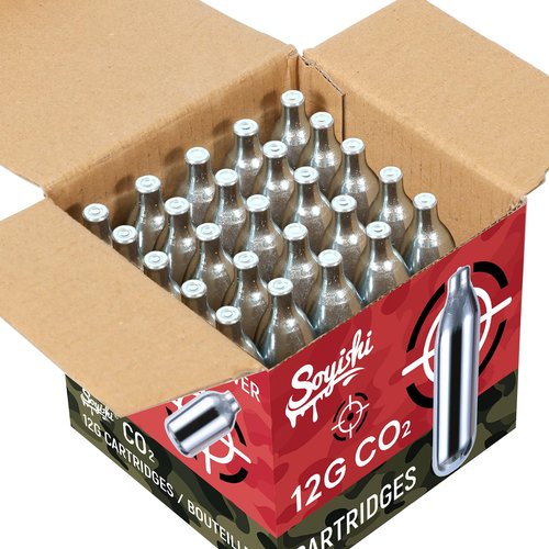 Soyishi 25 Count 12 Gram CO2 Cartridges for Paintball - CO2 Cylinder Non-Threaded CO2 Powerlet Cartridges for BB Gun, Airsoft, Air Gun, Pepper Gun P2P HDP