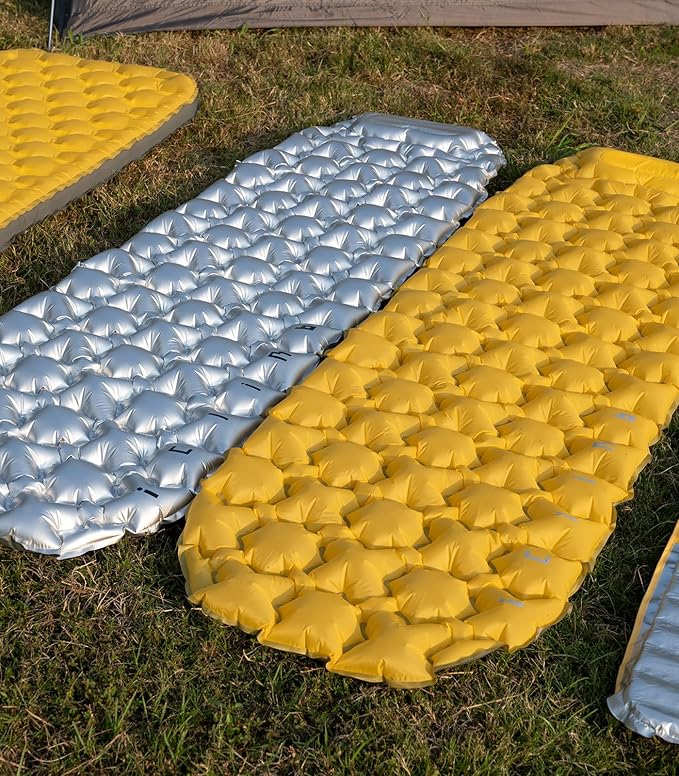 iClimb Ultralight Compact Sleeping Pad with Built-in Pump Inflatable Portable Air Mattress for Camping Backpacking Hiking (Silver)