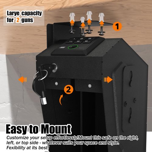 PATRON Gun Safe for handgun, Biometric Gun Safe box for pistols，hidden Wall or Desk Mounted fingerprint safes for nightstand,Bedside,Truck，electronic Quick Access shotgun safe box