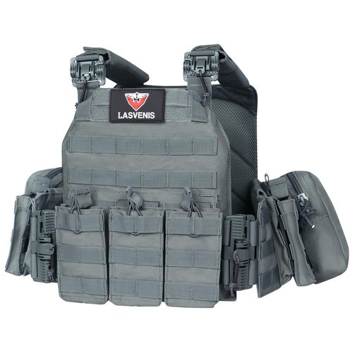 LASVENIS Quick Release Tactical Vest for Men Weighted Vest Adjustable Outdoor Training Gaming Vest (Grey)
