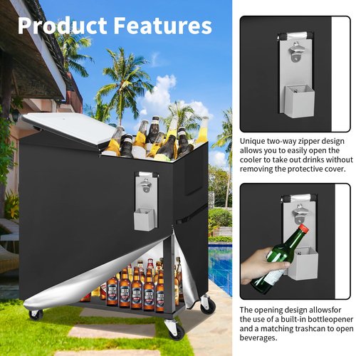 Tiscover Patio Cooler Cart Insulation Cover Fits for 80 Quart Rolling Ice Chest,Waterproof with Uv Cooler Covers Outdoor for 80 Quart Rolling Cooler Cart 37" L X 17" W X 31.5" H