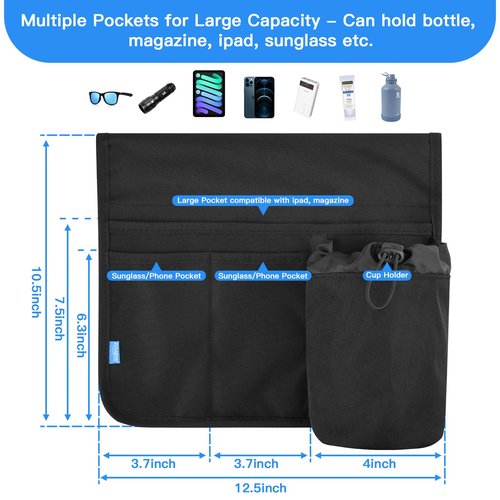 Xxerciz Beach Chair Cup Holder, Camping Chair Armrest Drink Organizer with Easily Attached Hook and Loop Strap, Universal Chair Accessory for Water Bottle, Sunglasses, Phone, Tablet, etc.