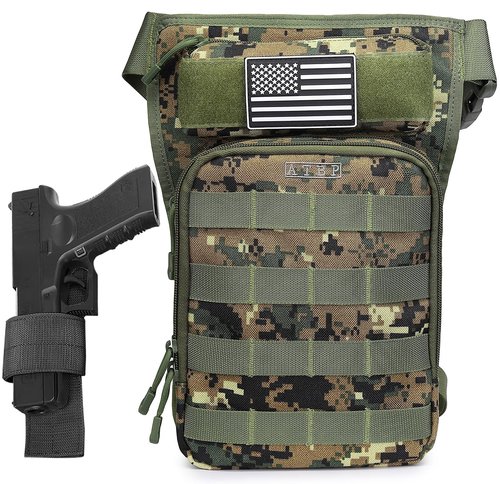 ATBP Motorcycle Tactical Drop Leg Thigh Bag with Holster Handgun Firearm Pistol Bag for Men Hunting Shooting Range Additional 3 Magazine Storage Slots