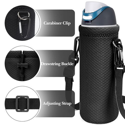 Linkidea Water Bottle Carrier with Strap Compatible with Owala FreeSip 40oz Water Bottle, Neoprene Waterbottle Sling Bag Holder, Shoulder Strap, Black