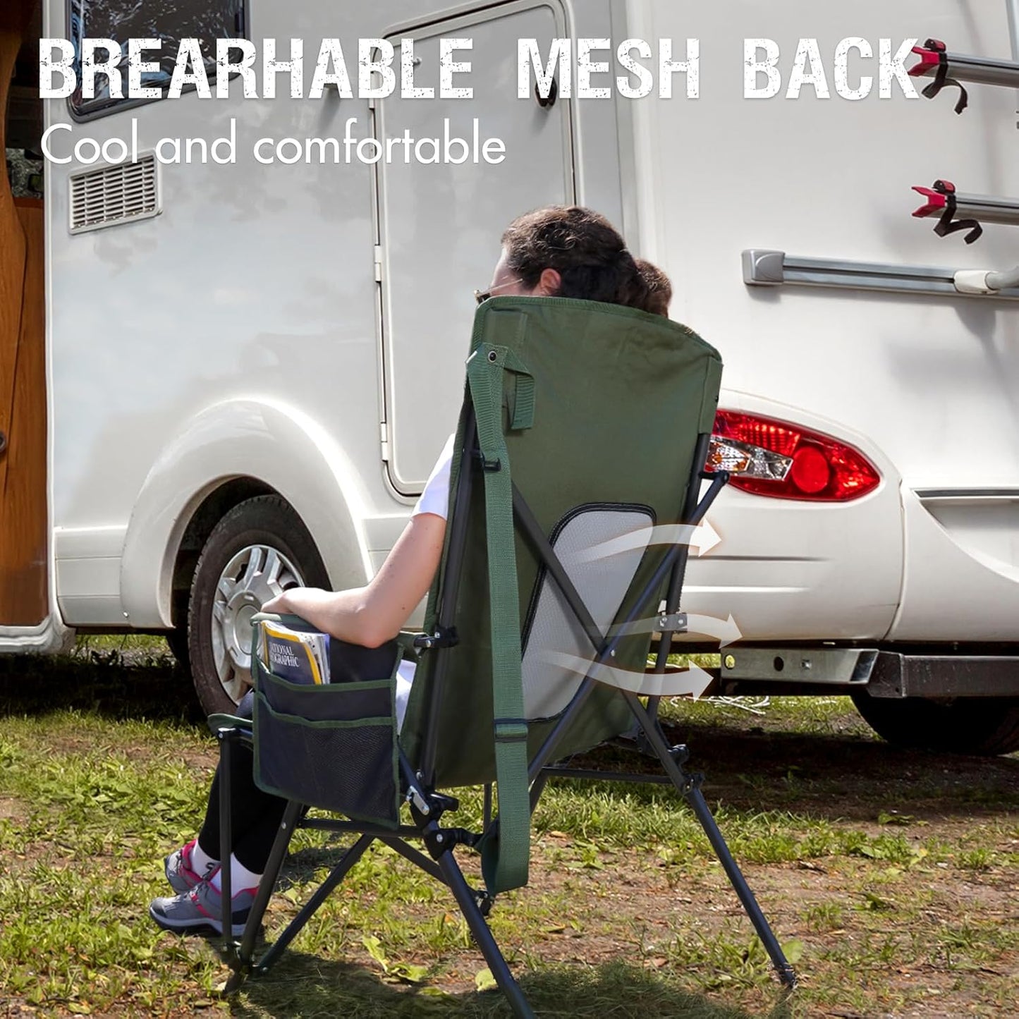 PORTAL Oversized Folding Camping Chair High Back Portable Lawn Chairs for Adults Outdoor Sports with Hard Armrest Cup Holder，Supports 400LBS Black