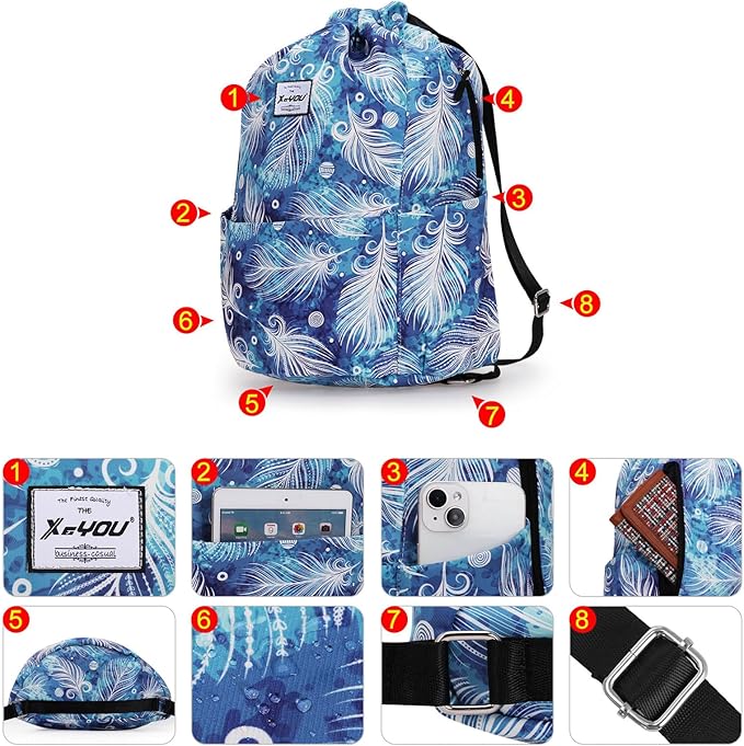 XEYOU Drawstring Sports Backpack Lightweight Gym Yoga Sackpack Shoulder Rucksack Casual Outdoor Daypack for Women and Men