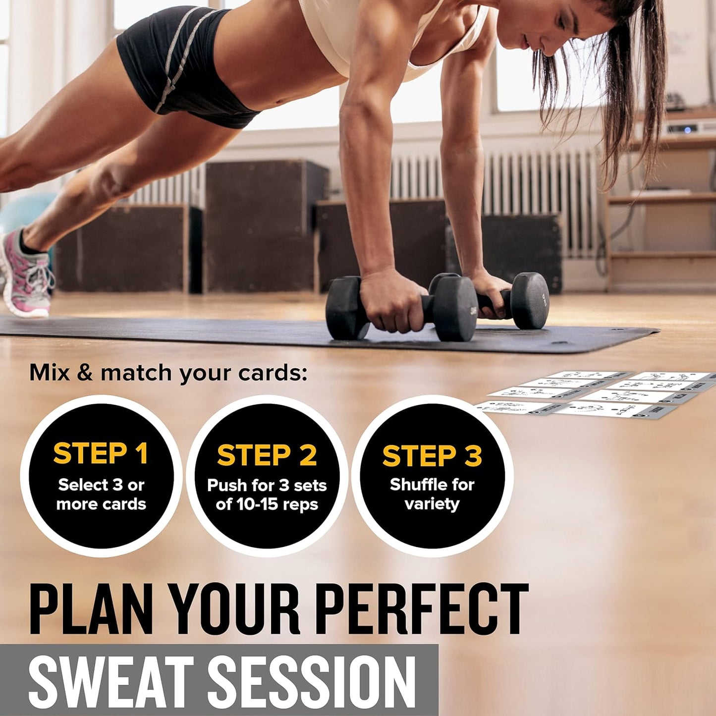 NewMe Fitness Yoga Pose Workout Cards, Instructional Fitness Deck for Women & Men, Beginner Fitness Guide to Training Exercises at Home or Gym