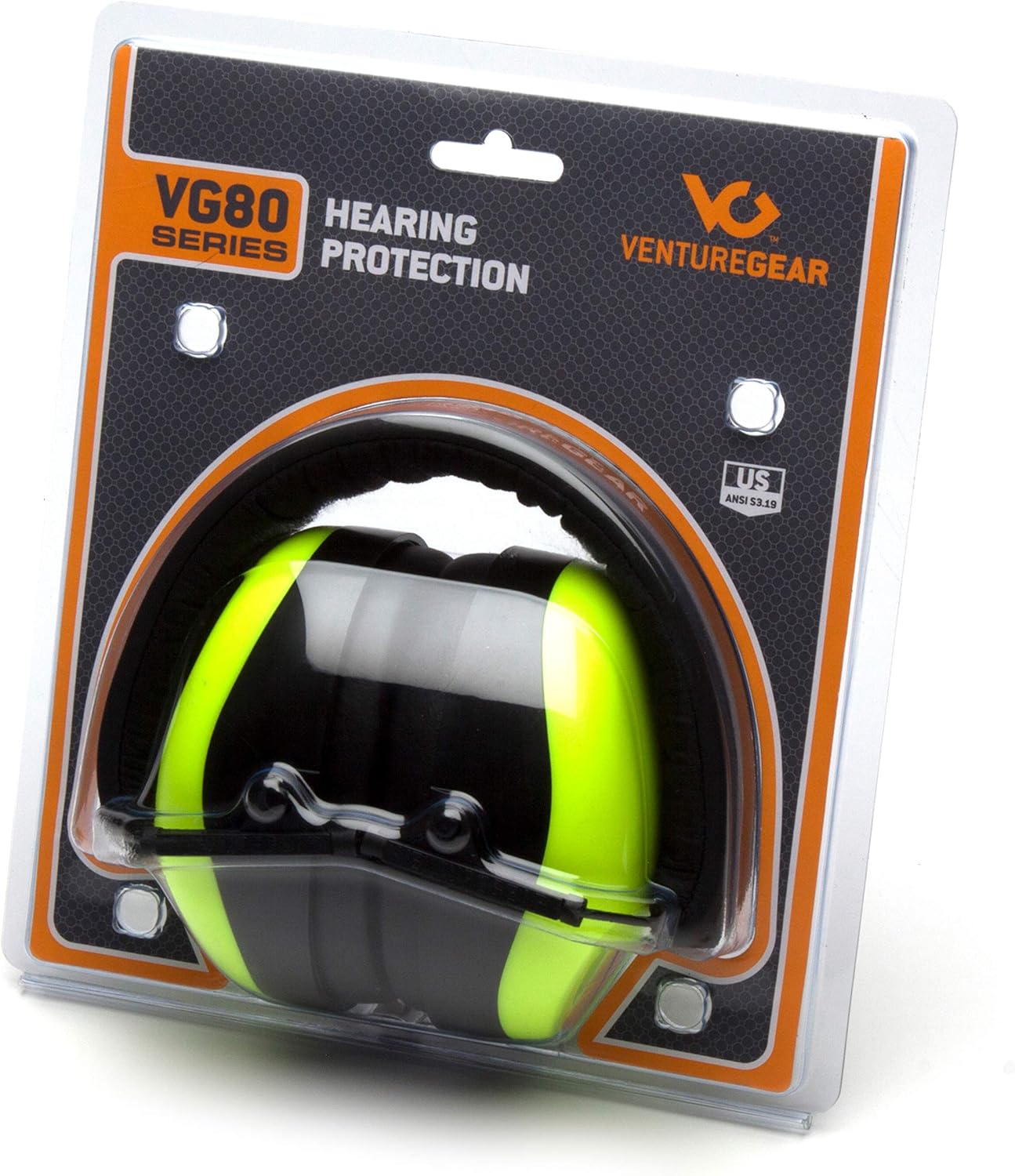 Venture Gear VG80 Series Adult Hearing Protection Earmuff, Hi Vis Orange, VG Clamshell (Model: VGPM8041C)