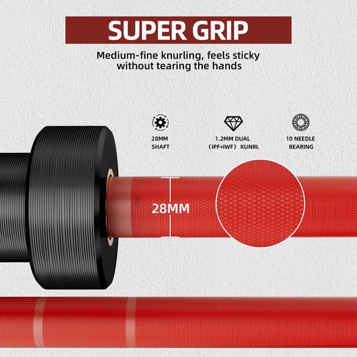 LOEFT 7ft Olympic Barbell, 45 lb Barbell for Powerlifting and Weightlifting, 2000 lbs Weight Capacity 215K PSI Weight Bar Fit 2" Weights for Squat, Bench Press, Deadlift (Red)