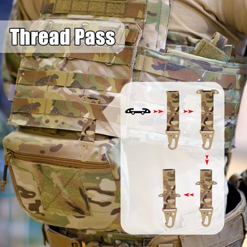 T-Mount Belt Clip, Band Width 1 inch/2.5cm Webbing Belt Clip Clash Hook Hanging Carabiner with Metal Hook Battle Belt Accessories for Backpack Vest Belt Gloves Keychains(Camouflage)