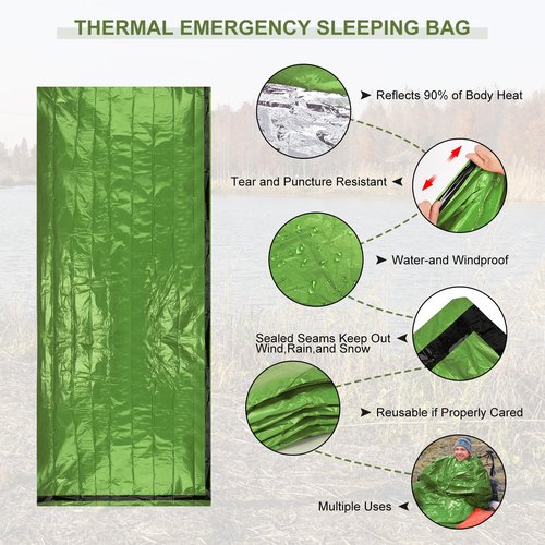 Emergency Sleeping Bag 4 Pack Survival Sleeping Bag with Whistles Thermal Emergency Bivy Sack Sleeping Bags Portable Emergency Blanket for Outdoor Hiking Camping (Orange+Green)